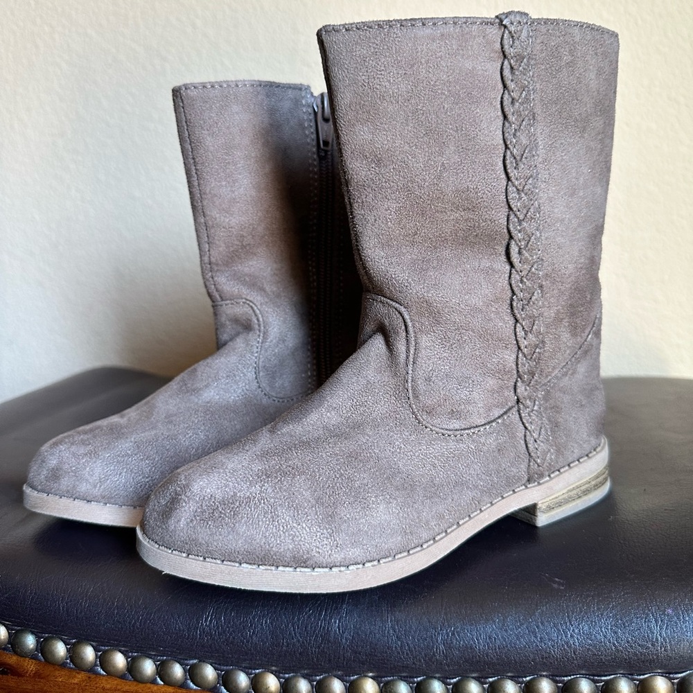 Nina Size 11 Little Girl Brown Side Zip Boots with blue lining